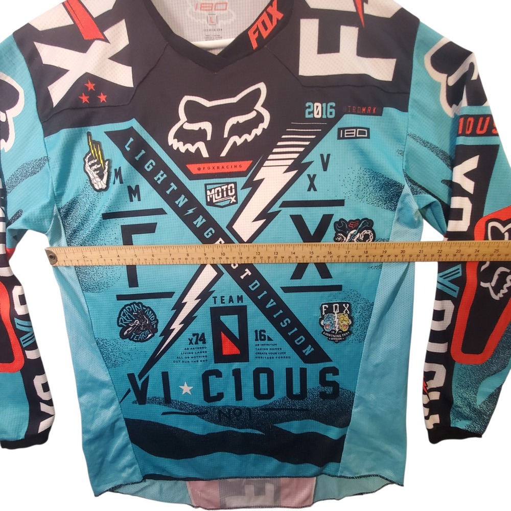 Fox Racing 180 Vicious Motocross Jersey Mens Large Blue Red Graphic Long Sleeve - Picture 4 of 10